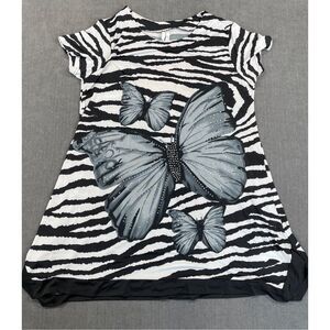 Y2K Butterfly Zebra Print Dress Cristina Love Women L Black White Stretch 90s